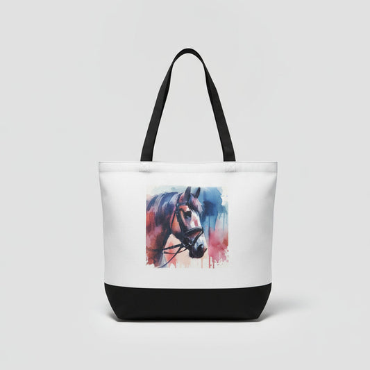 Red and Blue Watercolor Horse Tote Bag